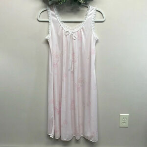 Vintage Val Mode Pink Floral Nylon Sleeveless Nightgown Lace Trim S